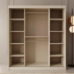 Meubella - Kledingkast Ulysses - Beige - 180 cm - Met spiegel