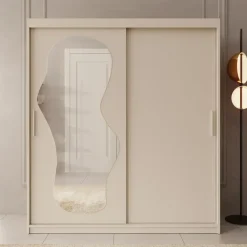 Meubella - Kledingkast Ulysses - Beige - 180 cm - Met spiegel