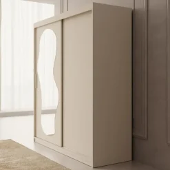 Meubella - Kledingkast Ulysses - Beige - 180 cm - Met spiegel