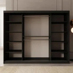 Meubella - Kledingkast Ulysses - Zwart - 250 cm - Met spiegel