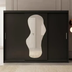 Meubella - Kledingkast Ulysses - Zwart - 250 cm - Met spiegel