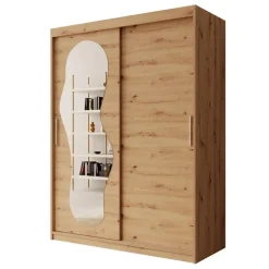 Meubella - Kledingkast Ulysses - Eiken - 150 cm - Met spiegel