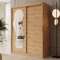 Meubella - Kledingkast Ulysses - Eiken - 150 cm - Met spiegel