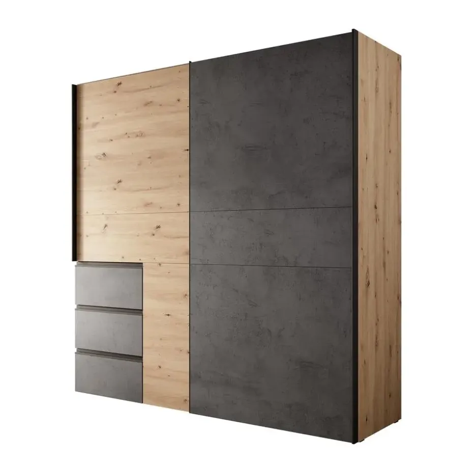 Meubella - Kledingkast Walter - Eiken - Grijs - 200 cm