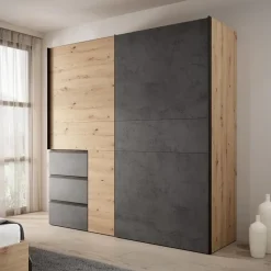 Meubella - Kledingkast Walter - Eiken - Grijs - 200 cm