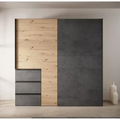 Meubella - Kledingkast Walter - Eiken - Grijs - 200 cm