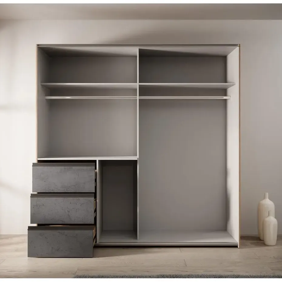 Meubella - Kledingkast Walter - Eiken - Grijs - 200 cm