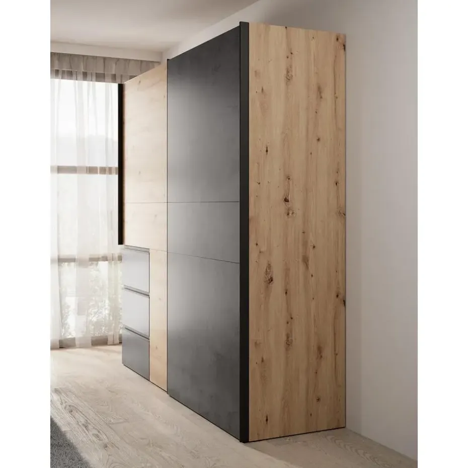 Meubella - Kledingkast Walter - Eiken - Grijs - 200 cm