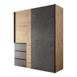 Meubella - Kledingkast Walter - Eiken - Grijs - 170 cm