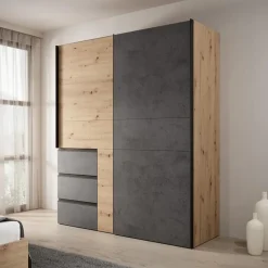 Meubella - Kledingkast Walter - Eiken - Grijs - 170 cm