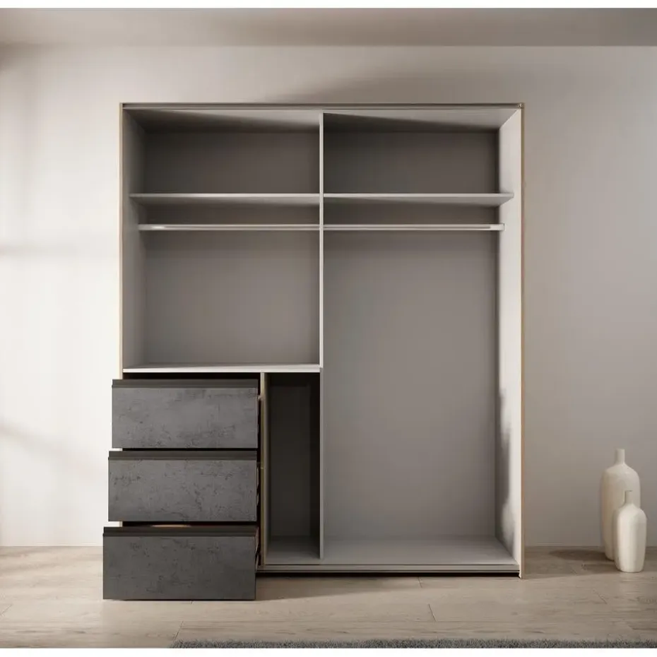 Meubella - Kledingkast Walter - Eiken - Grijs - 170 cm