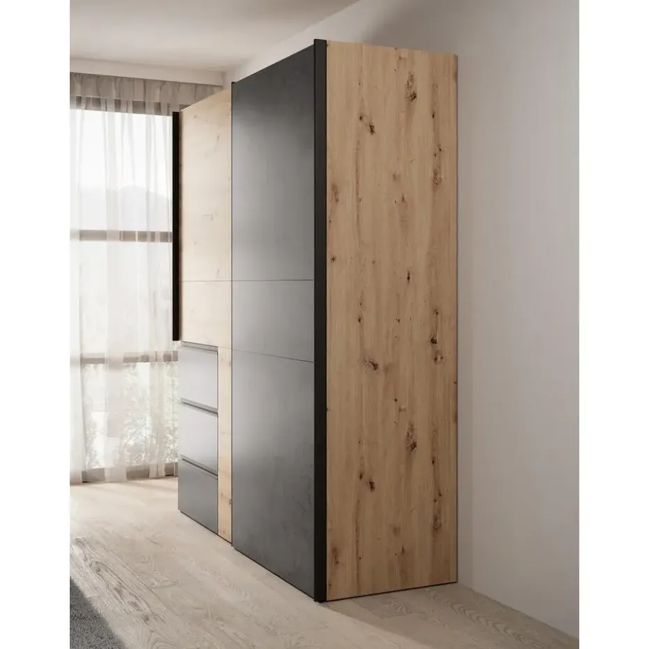 Meubella - Kledingkast Walter - Eiken - Grijs - 170 cm