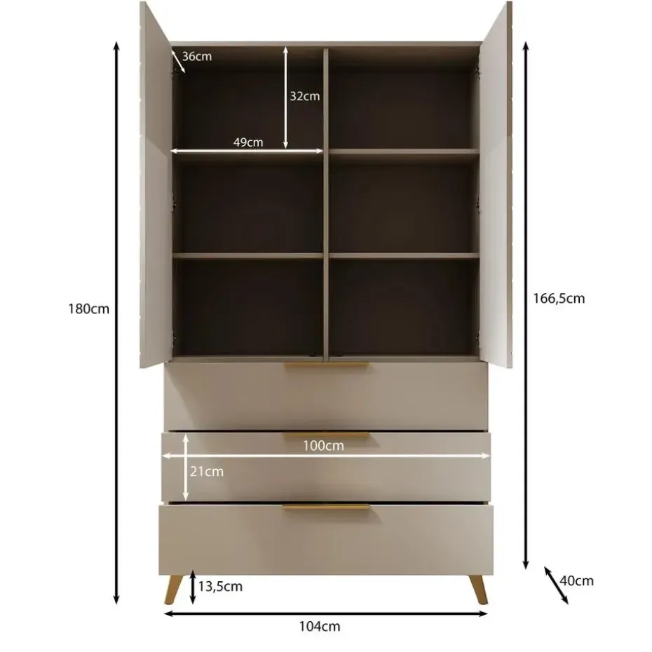 Meubella - Kledingkast Xiano - Beige - 103 cm