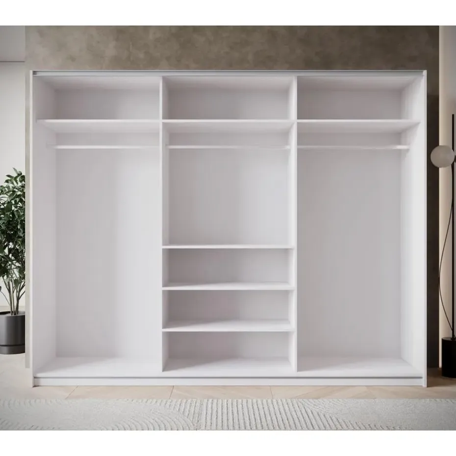 Meubella - Kledingkast Zapata - Wit - 255 cm - Met spiegel