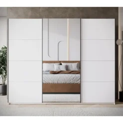 Meubella - Kledingkast Zapata - Wit - 255 cm - Met spiegel