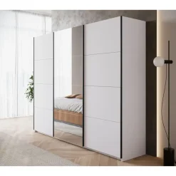 Meubella - Kledingkast Zapata - Wit - 255 cm - Met spiegel