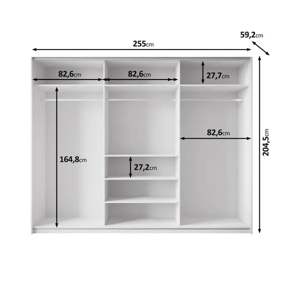 Meubella - Kledingkast Zapata - Wit - 255 cm - Met spiegel