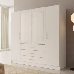 Meubella - Komodo - Kledingkast met 4 deuren - Wit - 200x61x201 cm