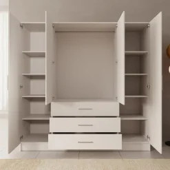 Meubella - Komodo - Kledingkast met 4 deuren - Wit - 200x61x201 cm