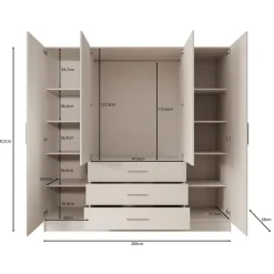 Meubella - Komodo - Kledingkast met 4 deuren - Wit - 200x61x201 cm