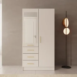 Meubella - Komodo - Kledingkast met 2 deuren - Beige - 101x61x201 cm