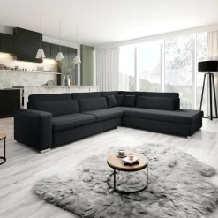 Meubella - Kristina - Hoekbank 5-zits - Zwart velvet - Rechts