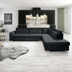 Meubella - Kristina - Hoekbank 5-zits - Zwart velvet - Rechts