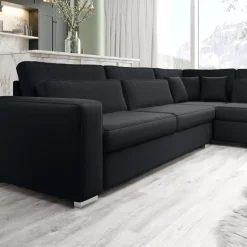 Meubella - Kristina - Hoekbank 5-zits - Zwart velvet - Rechts