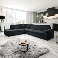 Meubella - Kristina - Hoekbank 5-zits - Zwart velvet - Links