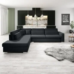 Meubella - Kristina - Hoekbank 5-zits - Zwart velvet - Links