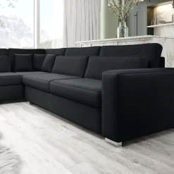 Meubella - Kristina - Hoekbank 5-zits - Zwart velvet - Links