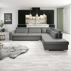 Meubella - Kristina - Hoekbank 5-zits - Grijs velvet - Rechts