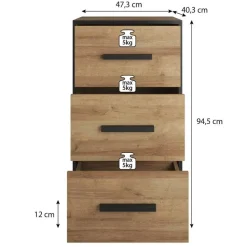 Meubella - Ladekast Frey - Donker eiken - Zwart - 47 cm