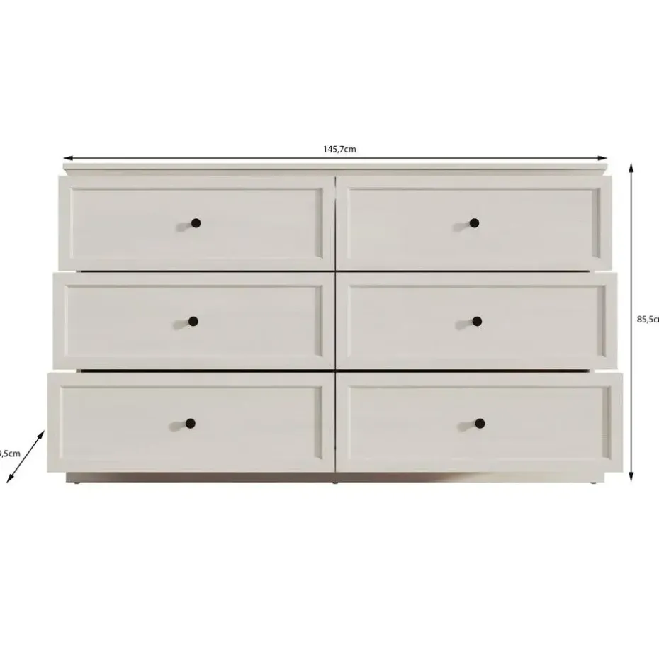 Meubella - Ladekast Leroy - Wit eiken - 146 cm