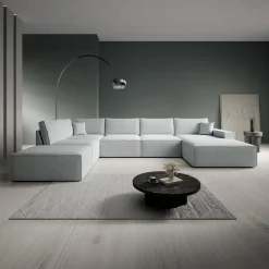 Meubella - Manolo - Hoekbank 5-zits met chaise longue - Stof grijs - Rechts