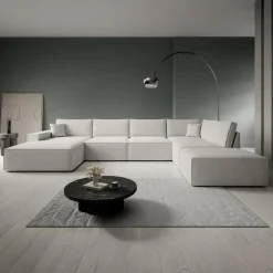 Meubella - Manolo - Hoekbank 5-zits met chaise longue - Stof beige - Links