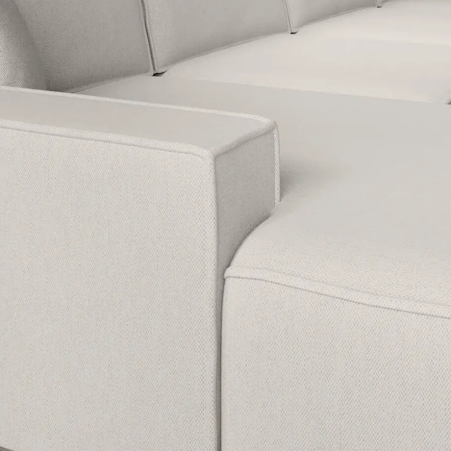 Meubella - Manolo - Hoekbank 5-zits met chaise longue - Stof beige - Links