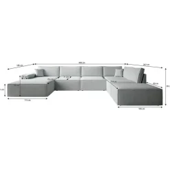 Meubella - Manolo - Hoekbank 5-zits met chaise longue - Stof beige - Links