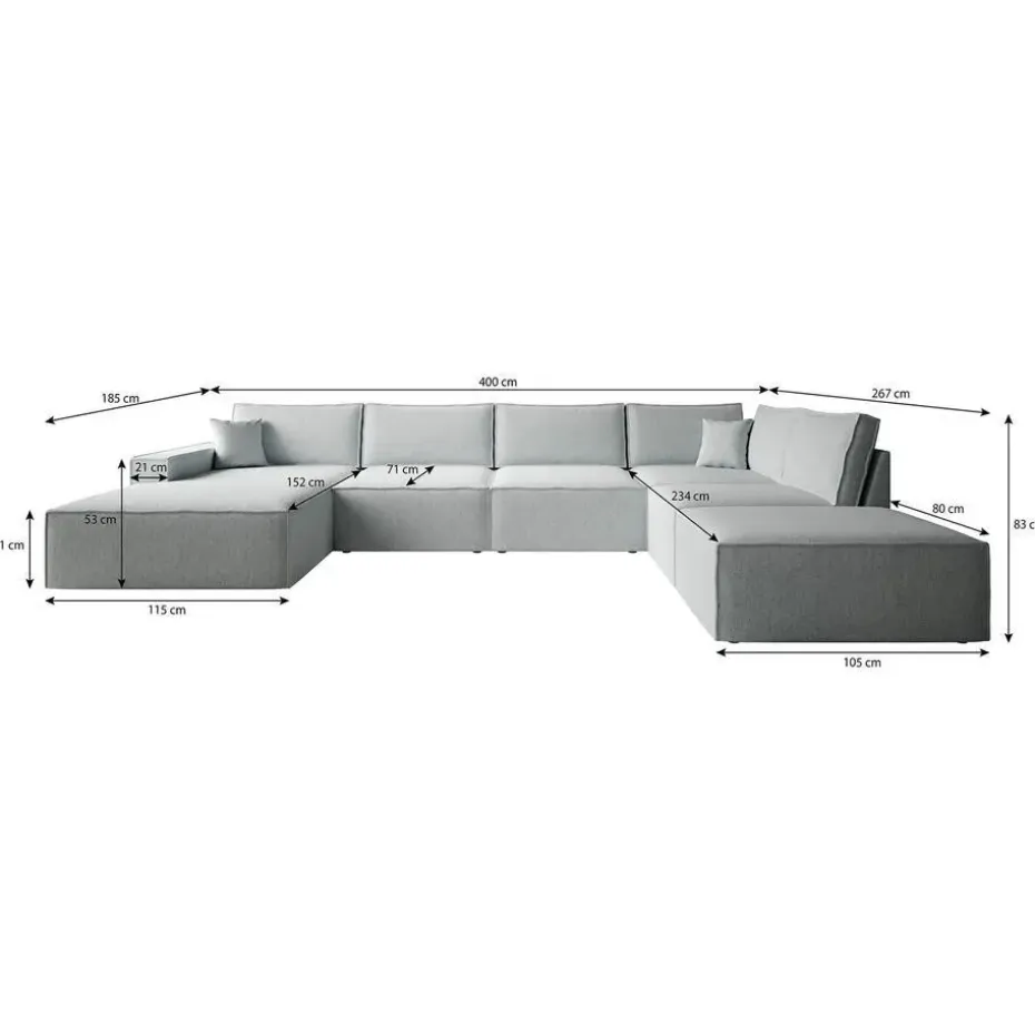 Meubella - Manolo - Hoekbank 5-zits met chaise longue - Stof beige - Links