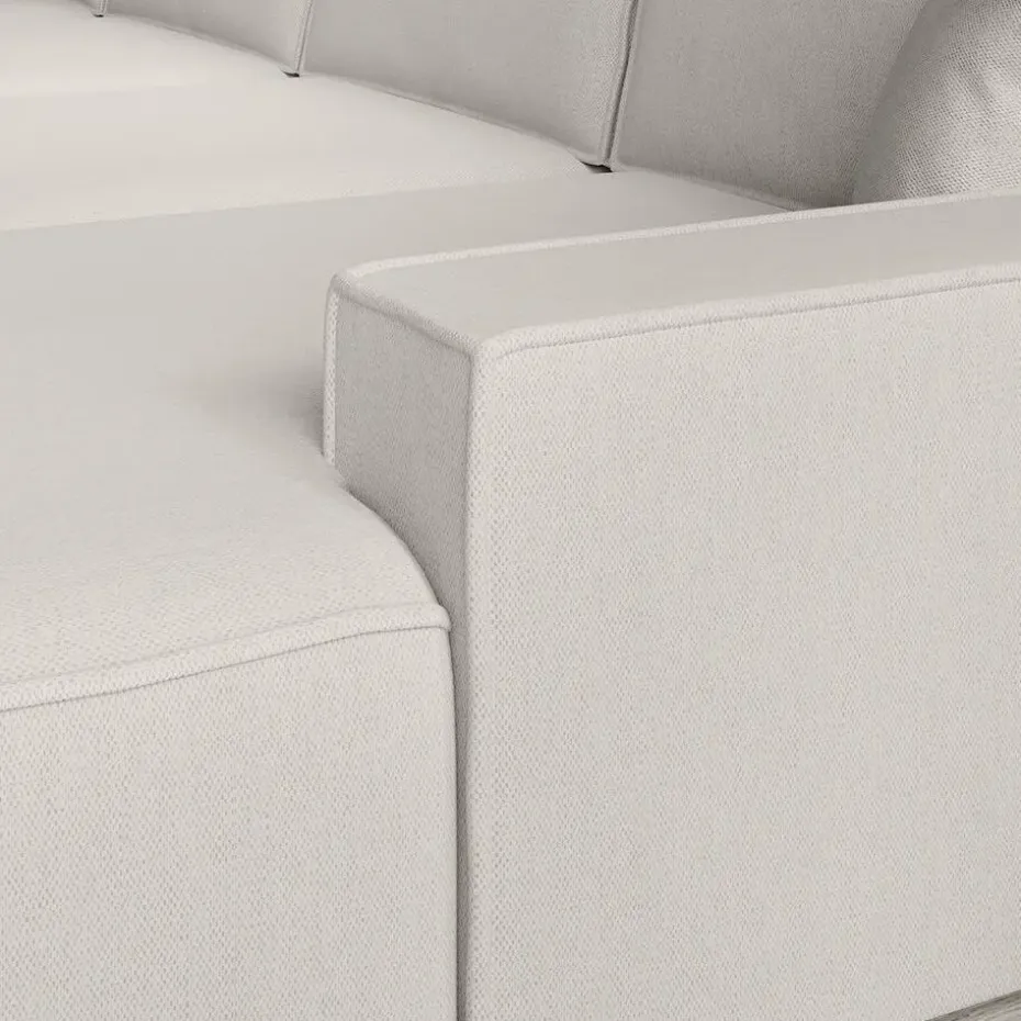 Meubella - Manolo - Hoekbank 5-zits met chaise longue - Stof beige - Rechts