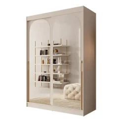 Meubella - Moniq - Kledingkast met schuifdeuren - Beige - 150x65x215 cm