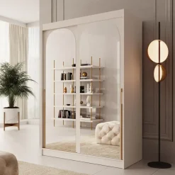 Meubella - Moniq - Kledingkast met schuifdeuren - Beige - 150x65x215 cm