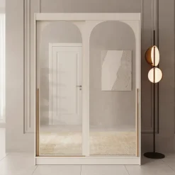 Meubella - Moniq - Kledingkast met schuifdeuren - Beige - 150x65x215 cm