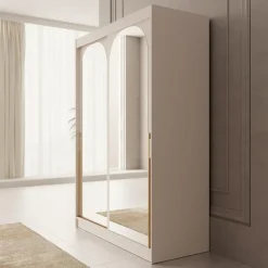 Meubella - Moniq - Kledingkast met schuifdeuren - Beige - 150x65x215 cm