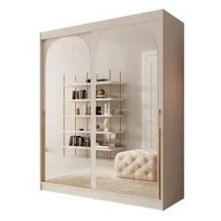 Meubella - Moniq - Kledingkast met 2 schuifdeuren - Beige - 180x65x215 cm