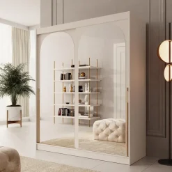 Meubella - Moniq - Kledingkast met 2 schuifdeuren - Beige - 180x65x215 cm