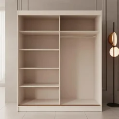 Meubella - Moniq - Kledingkast met 2 schuifdeuren - Beige - 180x65x215 cm