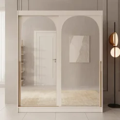 Meubella - Moniq - Kledingkast met 2 schuifdeuren - Beige - 180x65x215 cm