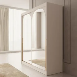 Meubella - Moniq - Kledingkast met 2 schuifdeuren - Beige - 180x65x215 cm