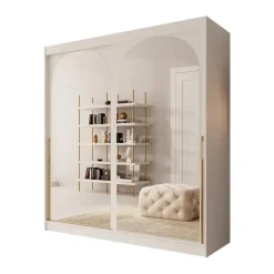 Meubella - Moniq - Kledingkast met schuifdeuren - Wit - 200x65x215 cm